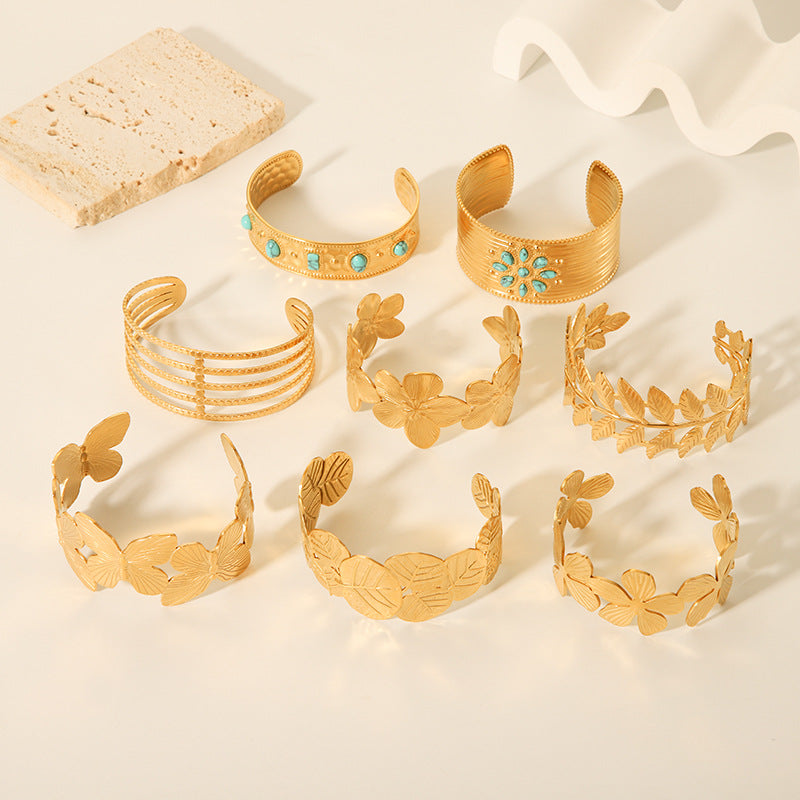 Wholesale Stainless Steel 18K Gold Plated Non-fading Open Vintage Titanium Steel Bracelet